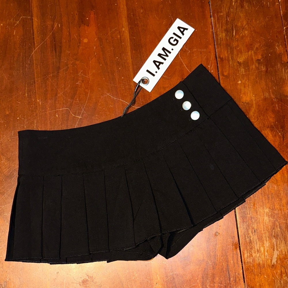 I.AM.GIA Black Pleated Mini Skort with Silver Buttons